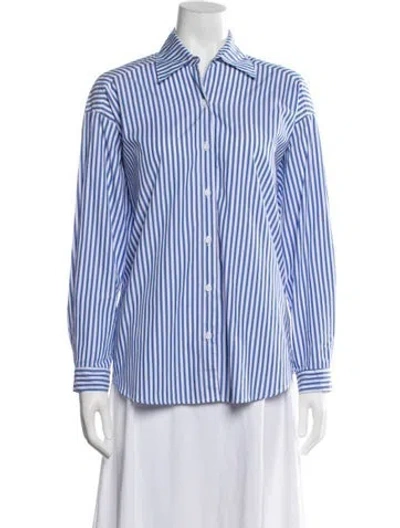 Pre-owned A Shirt Thing Silk Striped Button-up Top In Blue