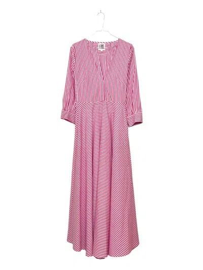 A Shirt Thing Sofia Yd Stripe Dress In Grapefruit In Pink