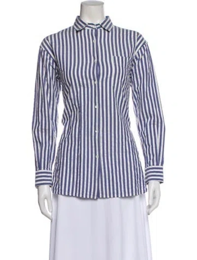 Pre-owned A Shirt Thing Striped Long Sleeve Button-up Top In Blue