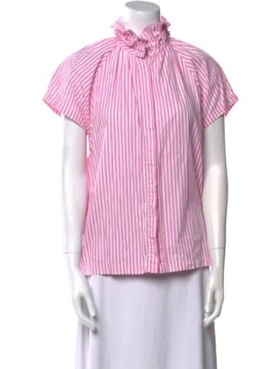 Pre-owned A Shirt Thing Striped Mock Neck Button-up Top In Pink