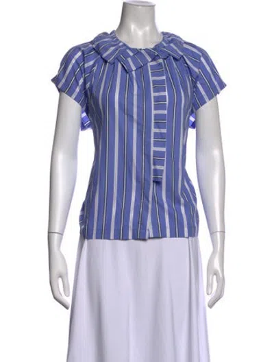 Pre-owned A Shirt Thing Striped Short Sleeve Blouse In Blue