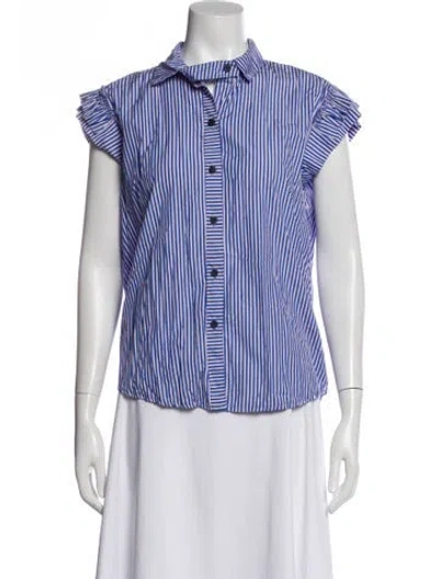 Pre-owned A Shirt Thing Striped Short Sleeve Button-up Top In Blue