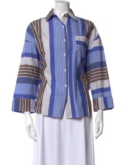 Pre-owned A Shirt Thing Striped Three-quarter Sleeve Button-up Top In Blue