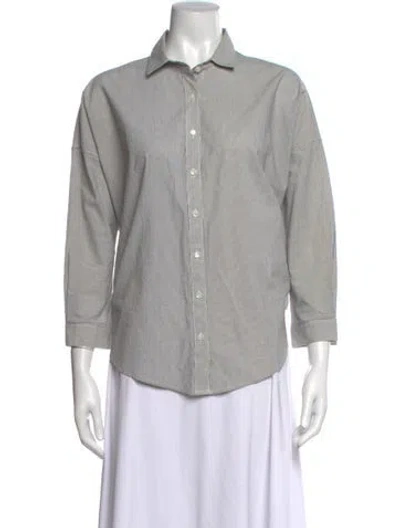 Pre-owned A Shirt Thing Striped Three-quarter Sleeve Button-up Top In Gray