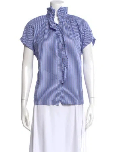 Pre-owned A Shirt Thing Striped Tie Neck Blouse In Blue