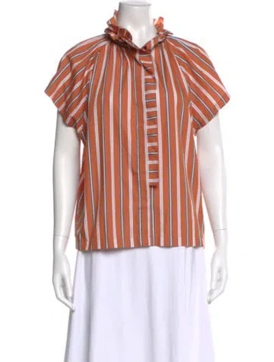 Pre-owned A Shirt Thing Striped Tie Neck Blouse In Orange