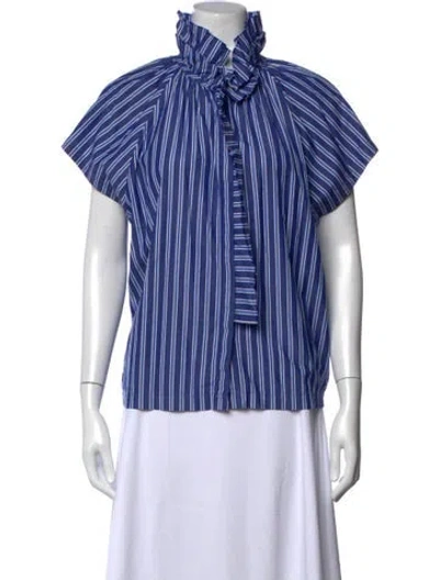 Pre-owned A Shirt Thing Striped Tie Neck Top In Blue