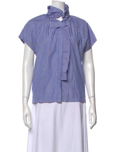 Pre-owned A Shirt Thing Striped Tie Neck Top In Blue
