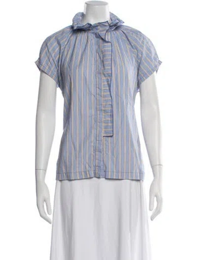 Pre-owned A Shirt Thing Striped Tie Neck Top In Blue/white
