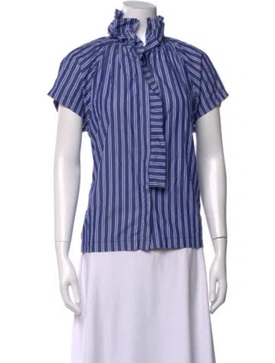 Pre-owned A Shirt Thing Striped Tie Neck Top W/ Tags In Blue
