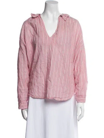Pre-owned A Shirt Thing Striped V-neck Blouse In Pink