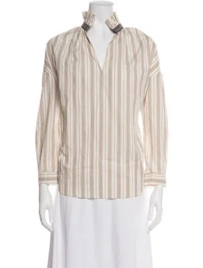Pre-owned A Shirt Thing Striped V-neck Top In Neutrals