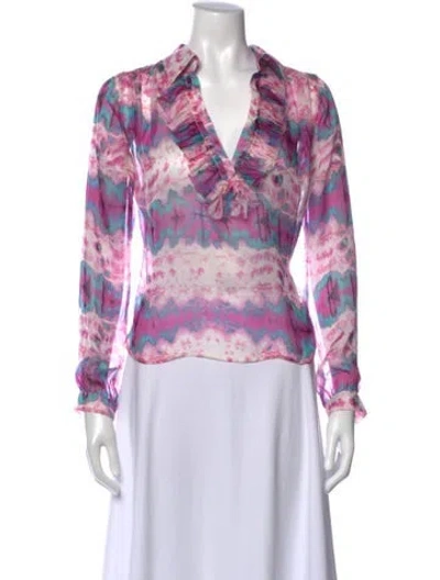 Pre-owned A Shirt Thing Tie-dye Print V-neck Blouse In Pink