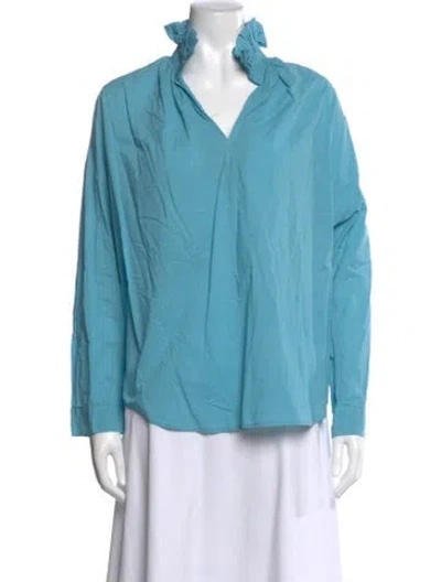 Pre-owned A Shirt Thing V-neck Long Sleeve Blouse In Blue