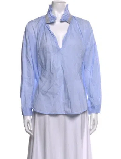 Pre-owned A Shirt Thing V-neck Long Sleeve Blouse In Blue