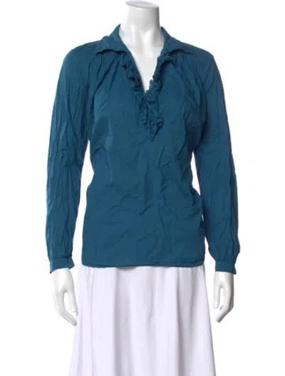 Pre-owned A Shirt Thing V-neck Long Sleeve Blouse In Blue