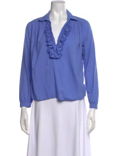 Pre-owned A Shirt Thing V-neck Long Sleeve Blouse In Blue