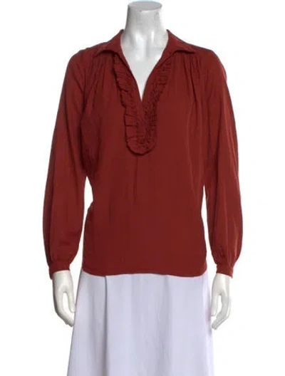 Pre-owned A Shirt Thing V-neck Long Sleeve Blouse In Brown