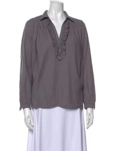 Pre-owned A Shirt Thing V-neck Long Sleeve Blouse In Gray