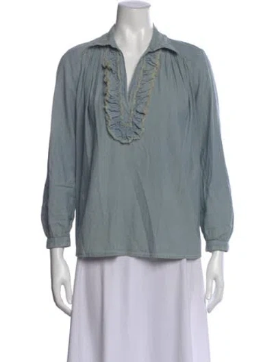 Pre-owned A Shirt Thing V-neck Long Sleeve Top In Blue