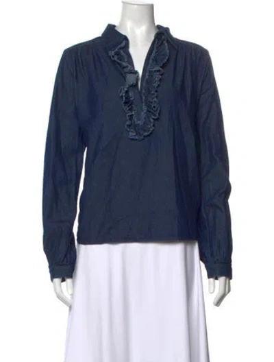 Pre-owned A Shirt Thing V-neck Long Sleeve Top In Blue