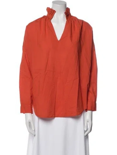 Pre-owned A Shirt Thing V-neck Three-quarter Sleeve Blouse In Orange
