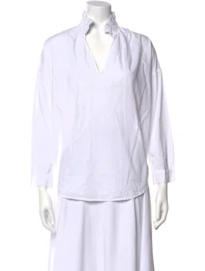 Pre-owned A Shirt Thing V-neck Three-quarter Sleeve Button-up Top In White