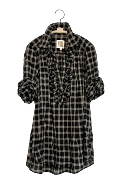 A Shirt Thing Women's Celine Ruffled Front Blouse In Black Plaid
