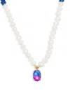 A Sinner In Pearls Pearl Shell Bead Crystal Pendant Necklace In Blue