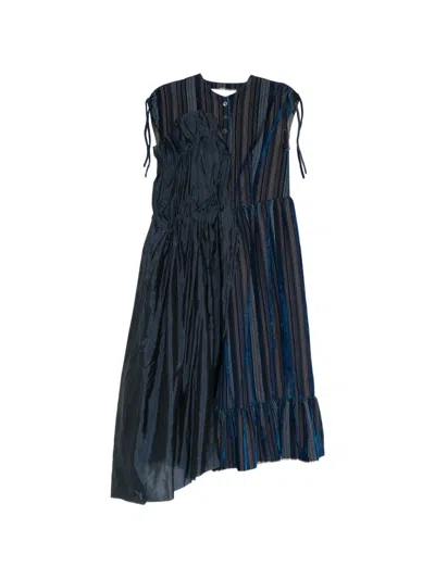 A Tentative Atelier Asymmetric Pleat Drapy Gather Dress In Blue