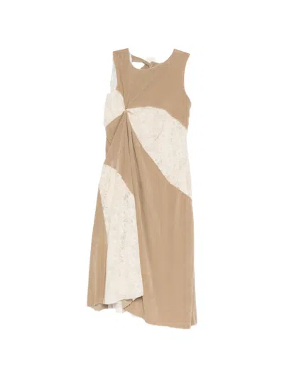 A Tentative Atelier Asymmtric Lace-patched Dress In Nude