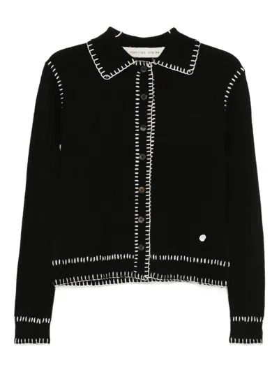 A Tentative Atelier Contrast-stitch Cardigan In Black