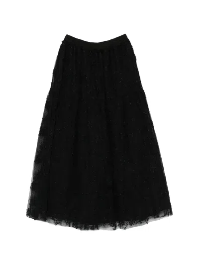 A Tentative Atelier Floral-lace Tiered Skirt In Black