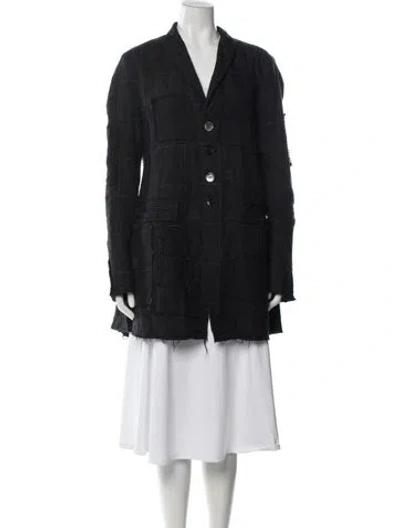 Pre-owned A Tentative Atelier Linen Patterned Blazer In Black