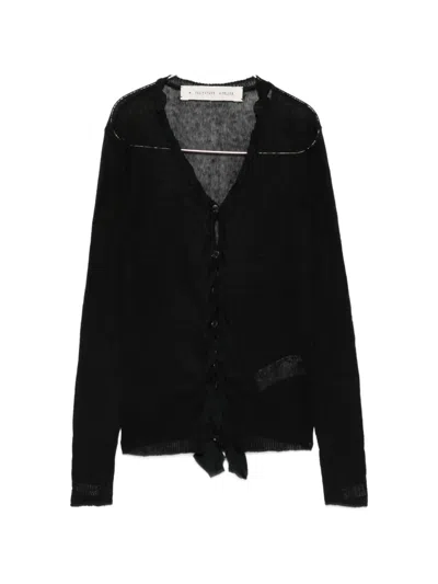 A Tentative Atelier Ruffle-trimmed Sheer-knit Cardigan In Black