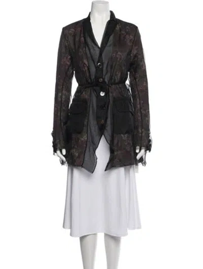 Pre-owned A Tentative Atelier Silk Floral Print Jacket W/ Tags In Black