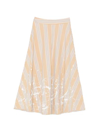 A Tentative Atelier Stripe-print Paint-splatter Skirt In Neutral