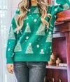 A Thousand Words Holiday Tree Print Pompom Sweater In Green In Green