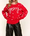 A Thousand Words Joy Pompom Pullover Sweater In Red In Red