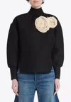 A.w.a.k.e. Waffle Floral-appliquéd Ruffle Top In Black