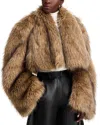 A.w.a.k.e. A. W.a. K.e. Mode Rounded Sleeve Cropped Faux Fur Jacket Brown In Brown