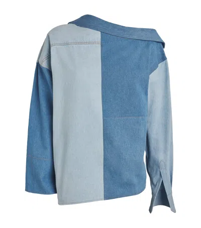 A.w.a.k.e. A. W.a. K.e. Mode Denim Off-the-shoulder Shirt In Blue