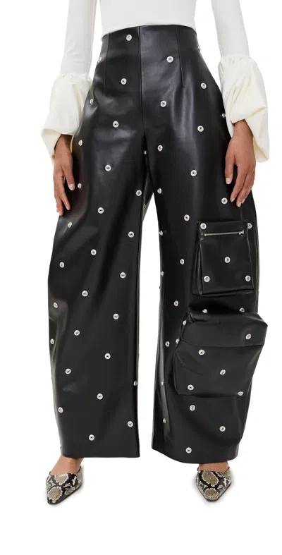 A.w.a.k.e. Faux Leather Studded Flared Leg Pants In Black