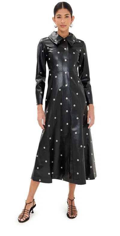 A.w.a.k.e. Faux Leather Studded Flared Coat In Black