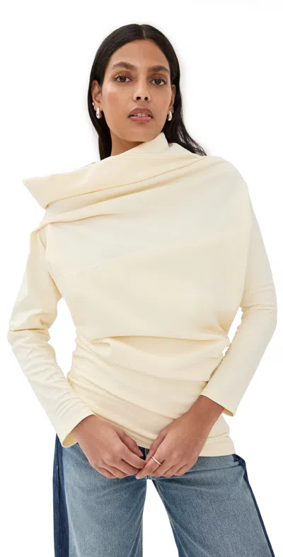 A.w.a.k.e. Asymmetric Cowl-neck Jersey Top In Neutrals
