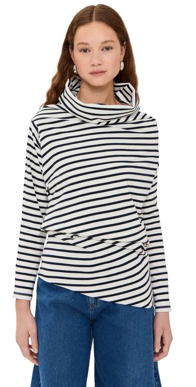 A.w.a.k.e. A. W.a. K.e. Mode Jersey Cowl Neck Draped Top Stripe