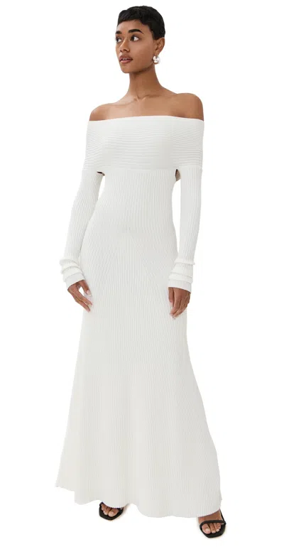 A.w.a.k.e. Off-the-shoulder Knit Maxi Dress In Ivory