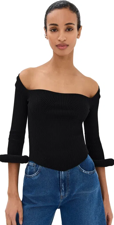 A.w.a.k.e. A. W.a. K.e. Mode Knit Top With Square Decollete & Doughnut Sleeves Black