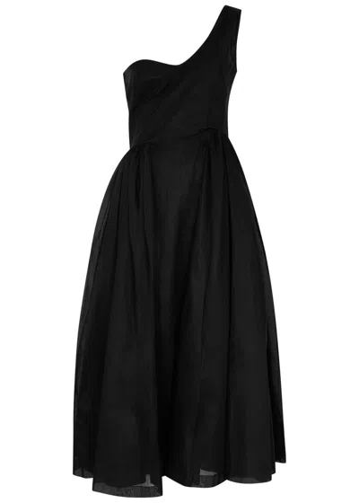 A.w.a.k.e. A. W.a. K.e Mode One-shoulder Organza Midi Dress In Black