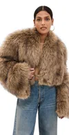 A.w.a.k.e. A. W.a. K.e. Mode Rounded Sleeve Cropped Faux Fur Jacket Brown In Brown